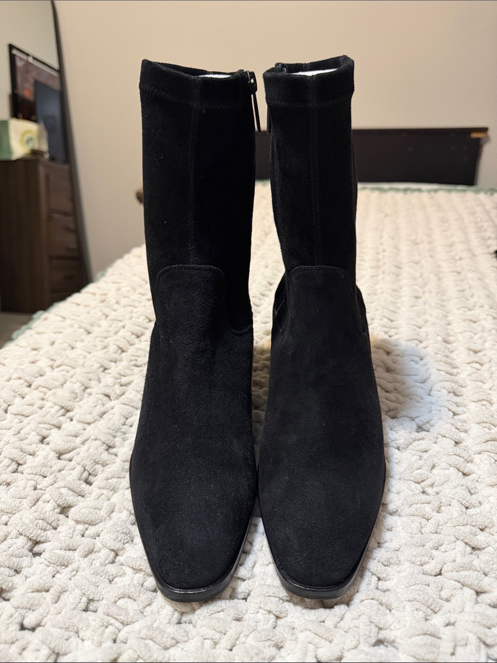 Aquatalia Black Suede Mid-Calf Ankle Boots
